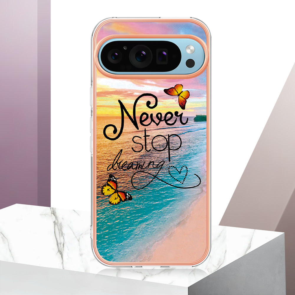 YB IMD Series-1 For Google Pixel 9 Case IMD TPU Phone Cover Electroplating Edge - Never Stop Dreaming