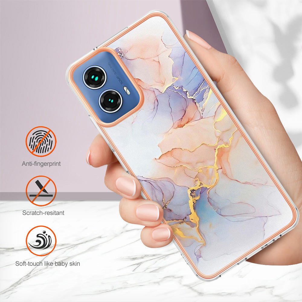 YB IMD Series-1 For Motorola Moto G34 5G Slim Case Electroplating Soft TPU Phone Cover - Milky Way Marble White