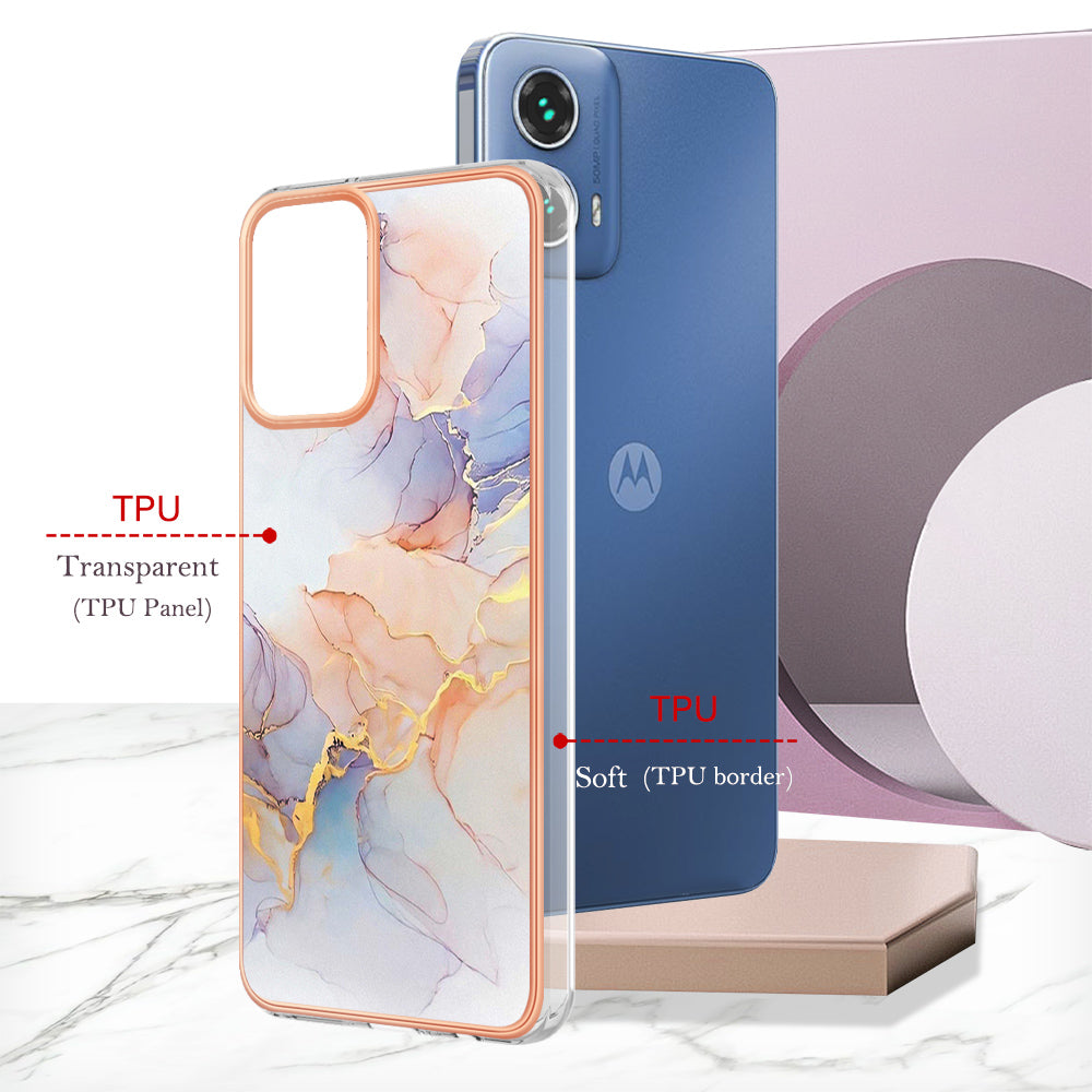 YB IMD Series-1 For Motorola Moto G34 5G Slim Case Electroplating Soft TPU Phone Cover - Milky Way Marble White