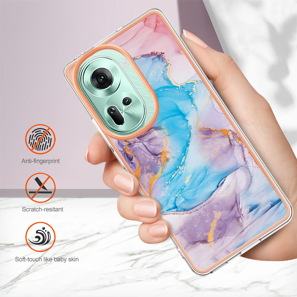 YB IMD Series-1 For Oppo Reno11 5G (Global) Case Electroplating Anti-Drop Soft TPU Phone Cover - Milky Way Marble Blue