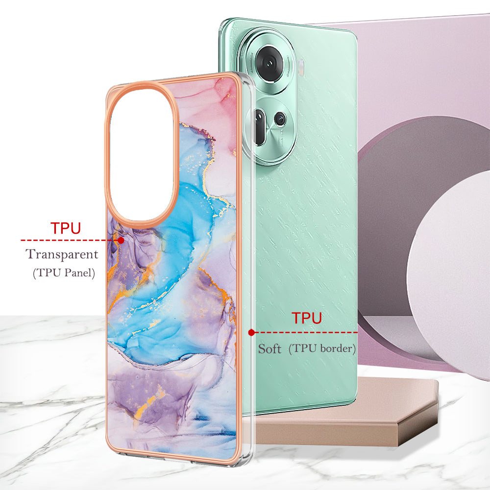YB IMD Series-1 For Oppo Reno11 5G (Global) Case Electroplating Anti-Drop Soft TPU Phone Cover - Milky Way Marble Blue