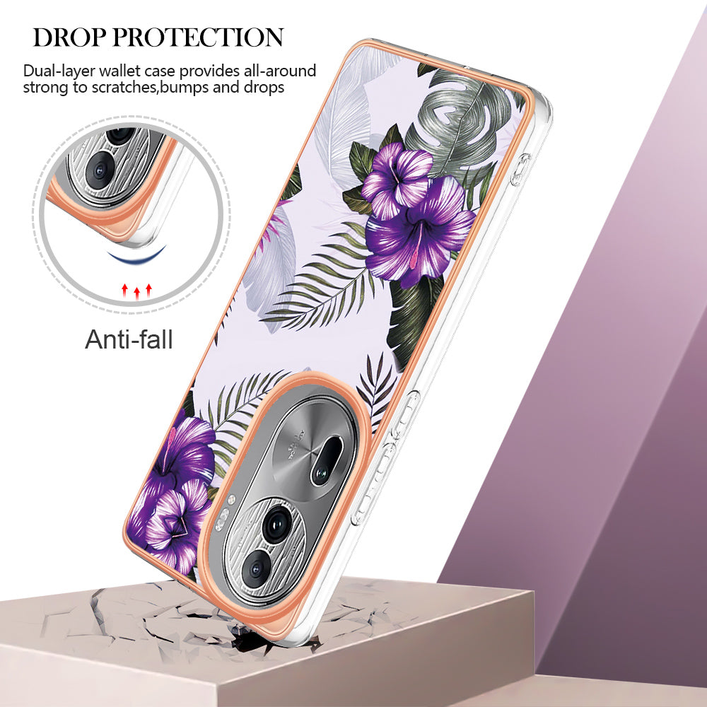 YB IMD Series-1 For Oppo Reno11 Pro 5G (Global) Case Electroplating Anti-Drop TPU Phone Cover - Purple Flower