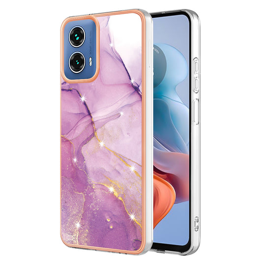 YB IMD Series-2 For Motorola Moto G34 5G Marble Pattern Case TPU Shockproof Phone Cover - Purple 001
