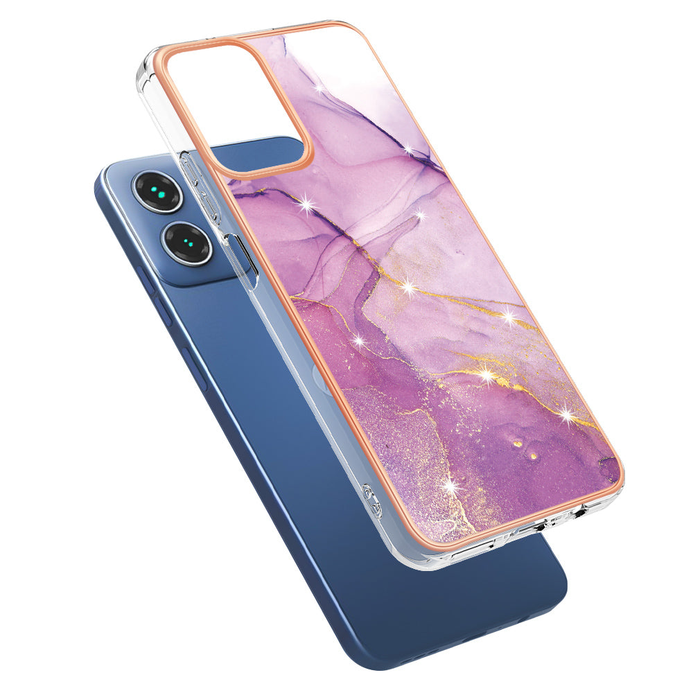 YB IMD Series-2 For Motorola Moto G34 5G Marble Pattern Case TPU Shockproof Phone Cover - Purple 001