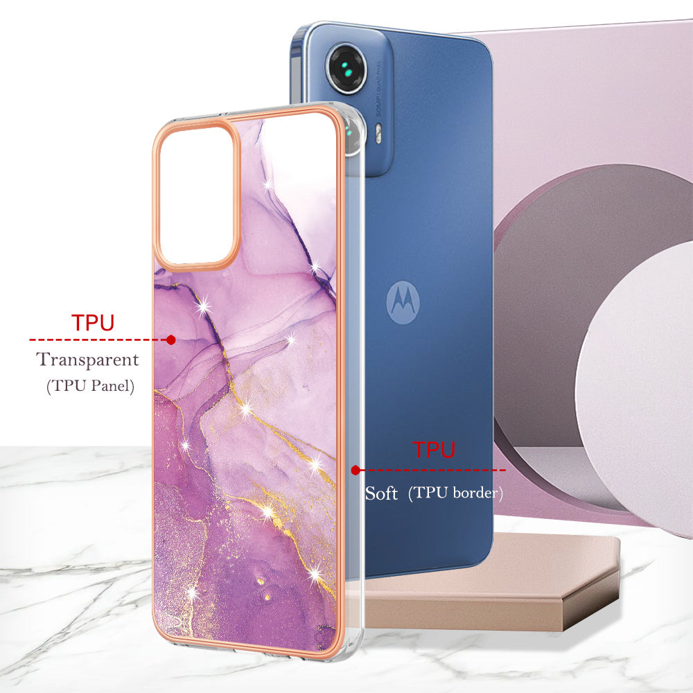 YB IMD Series-2 For Motorola Moto G34 5G Marble Pattern Case TPU Shockproof Phone Cover - Purple 001