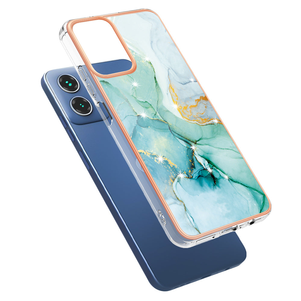 YB IMD Series-2 For Motorola Moto G34 5G Marble Pattern Case TPU Shockproof Phone Cover - Green 003
