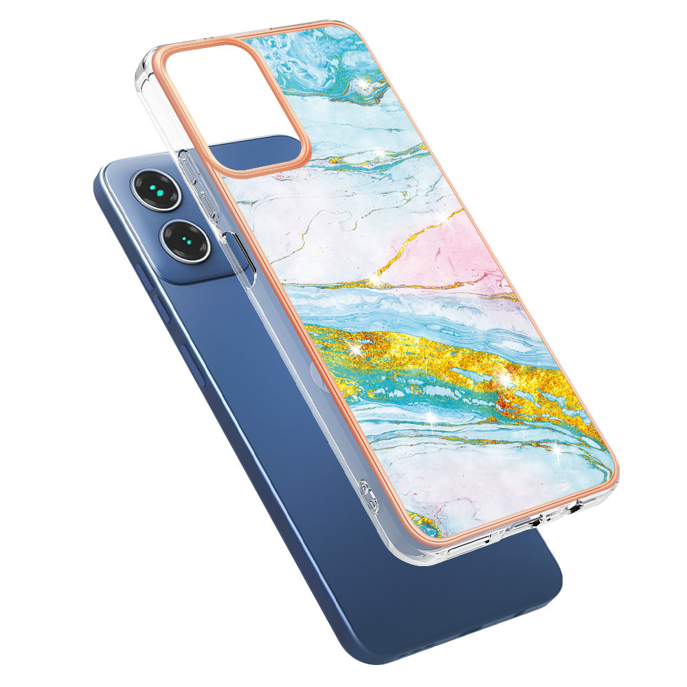 YB IMD Series-2 For Motorola Moto G34 5G Marble Pattern Case TPU Shockproof Phone Cover - Green 004