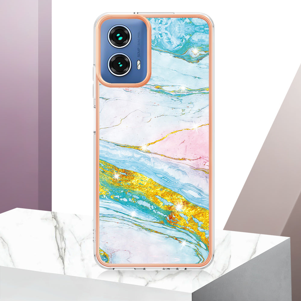 YB IMD Series-2 For Motorola Moto G34 5G Marble Pattern Case TPU Shockproof Phone Cover - Green 004