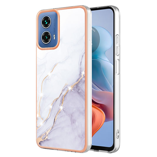 YB IMD Series-2 For Motorola Moto G34 5G Marble Pattern Case TPU Shockproof Phone Cover - White 006