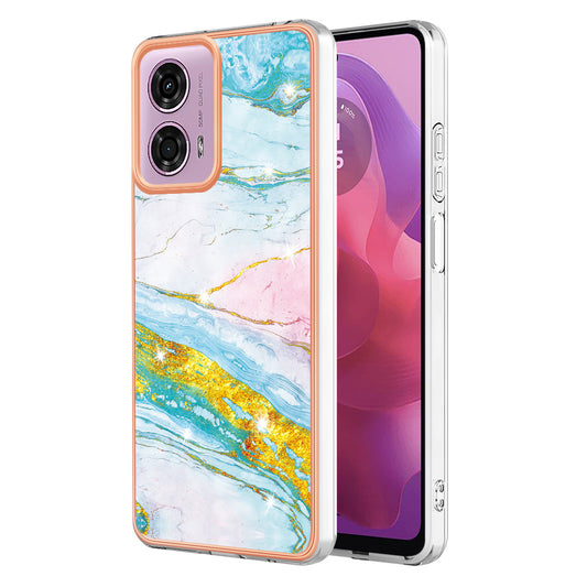 YB IMD Series-2 For Motorola Moto G04 4G / Moto G24 4G Case Marble Pattern IMD TPU Phone Case - Green 004