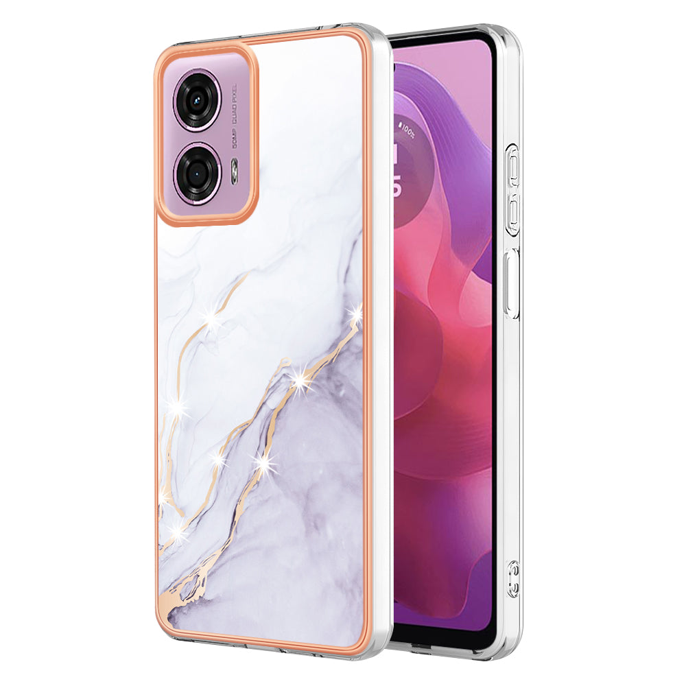 YB IMD Series-2 For Motorola Moto G04 4G / Moto G24 4G Case Marble Pattern IMD TPU Phone Case - White 006