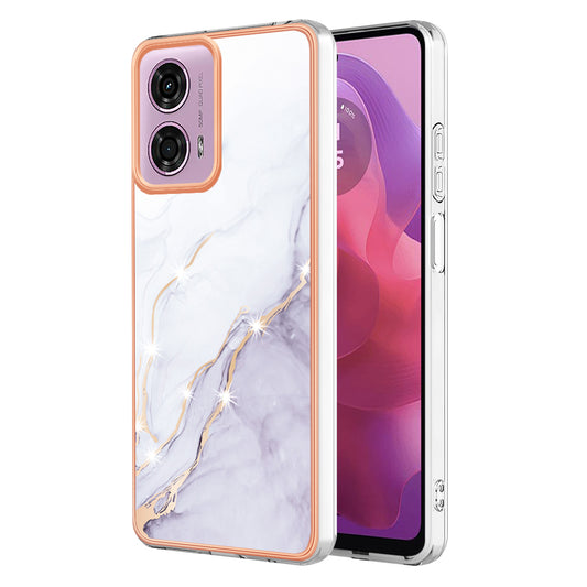 YB IMD Series-2 For Motorola Moto G04 4G / Moto G24 4G Case Marble Pattern IMD TPU Phone Case - White 006