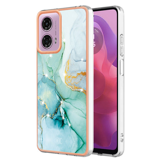 YB IMD Series-2 For Motorola Moto G04 4G / Moto G24 4G Case Marble Pattern IMD TPU Phone Case - Green 003
