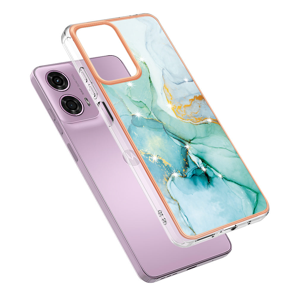 YB IMD Series-2 For Motorola Moto G04 4G / Moto G24 4G Case Marble Pattern IMD TPU Phone Case - Green 003
