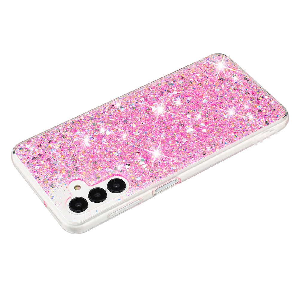 For Samsung Galaxy A55 5G Anti-Scratch Phone Cover Epoxy Glittery Powder TPU Phone Case - Pink