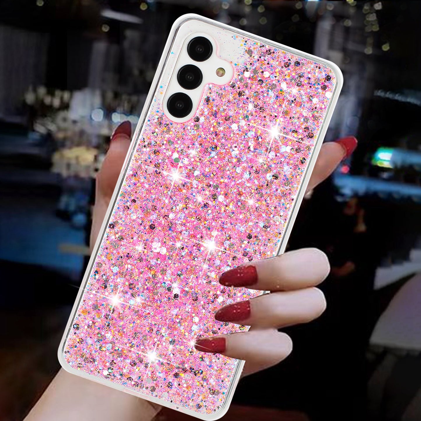 For Samsung Galaxy A55 5G Anti-Scratch Phone Cover Epoxy Glittery Powder TPU Phone Case - Pink