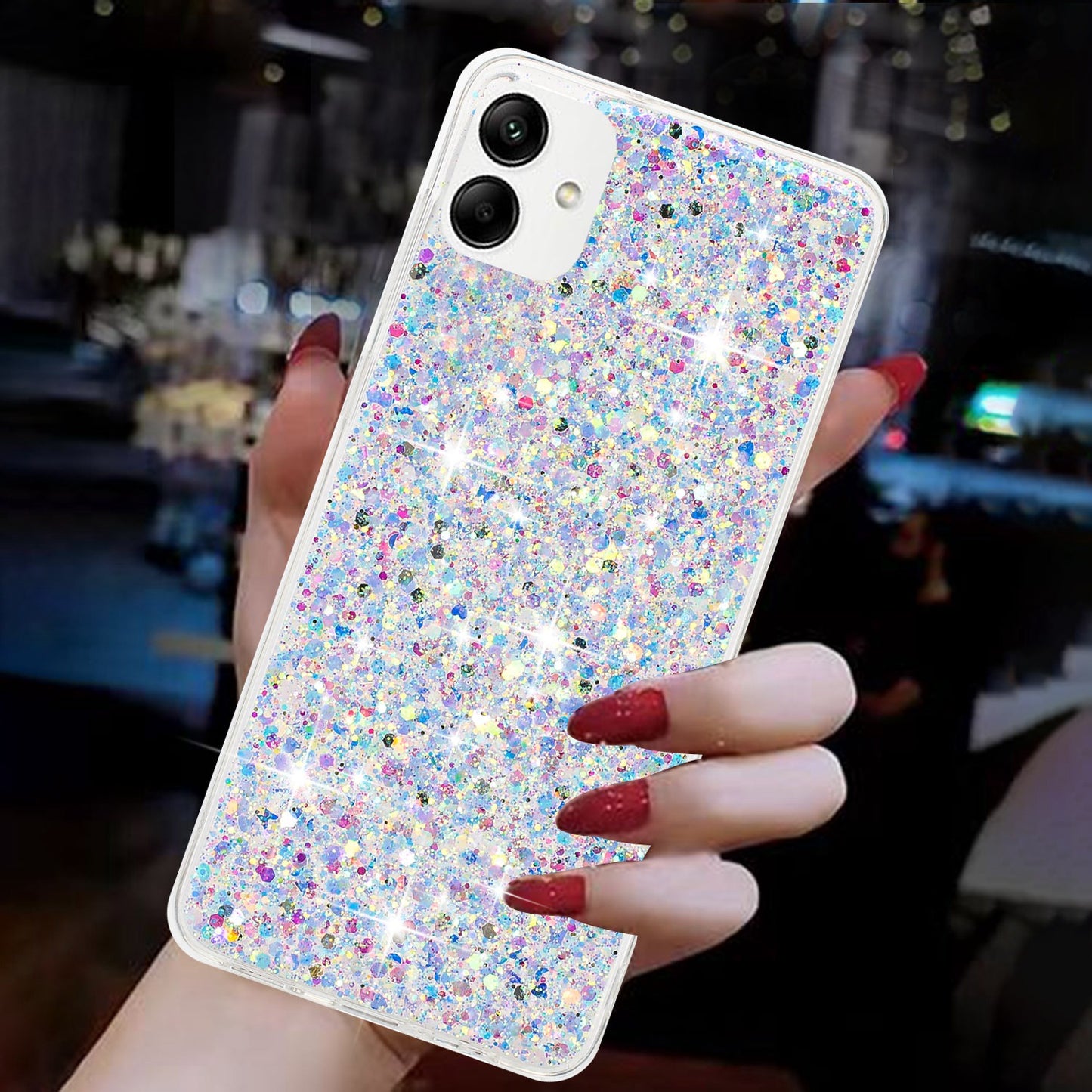Phone Protector for Samsung Galaxy A05 4G Case Epoxy Glittery Powder TPU Phone Cover - White