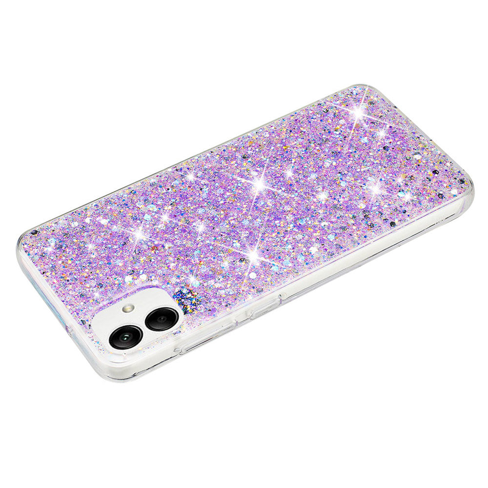 Phone Protector for Samsung Galaxy A05 4G Case Epoxy Glittery Powder TPU Phone Cover - Purple