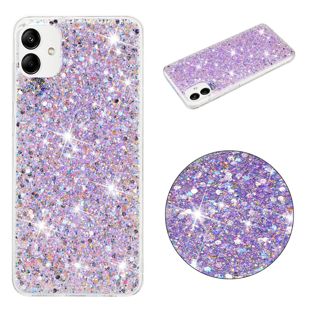 Phone Protector for Samsung Galaxy A05 4G Case Epoxy Glittery Powder TPU Phone Cover - Purple