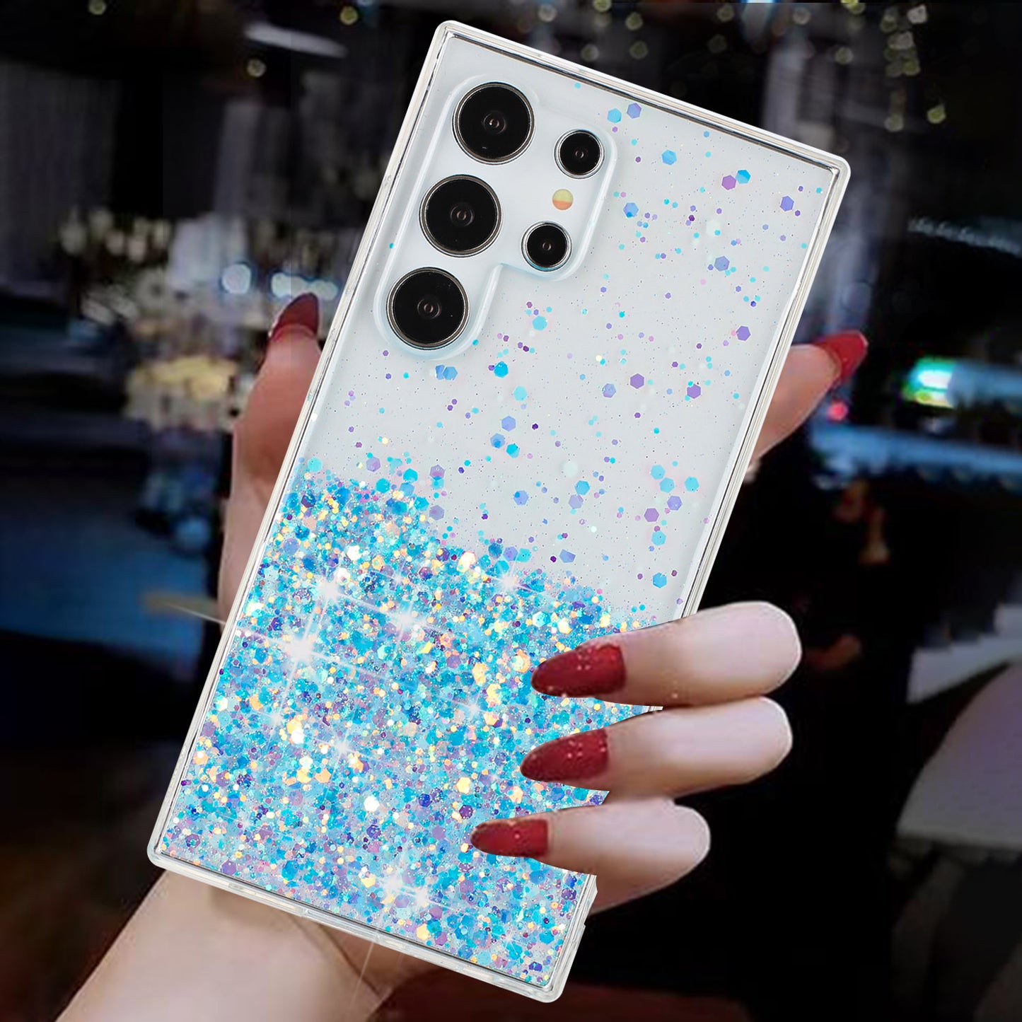 For Samsung Galaxy S24 Ultra Case Epoxy Sparkle Sequins Luminous TPU Phone Cover - Blue