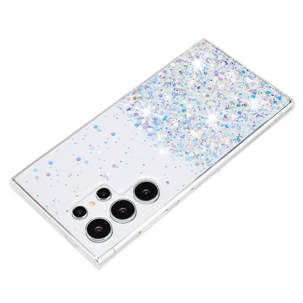 For Samsung Galaxy S24 Ultra Case Epoxy Sparkle Sequins Luminous TPU Phone Cover - White