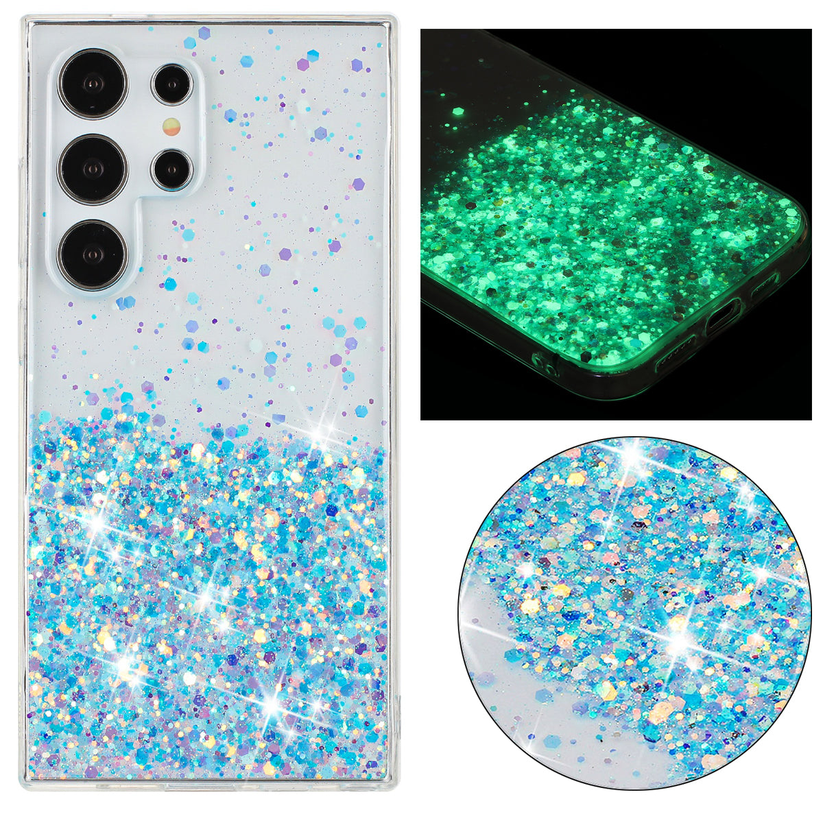For Samsung Galaxy S23 Ultra Case Epoxy Glitter Sparkle Luminous TPU Phone Cover - Blue