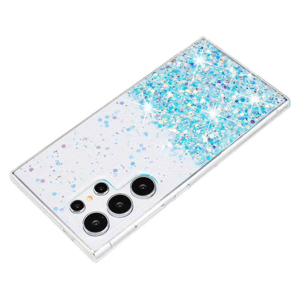 For Samsung Galaxy S23 Ultra Case Epoxy Glitter Sparkle Luminous TPU Phone Cover - Blue
