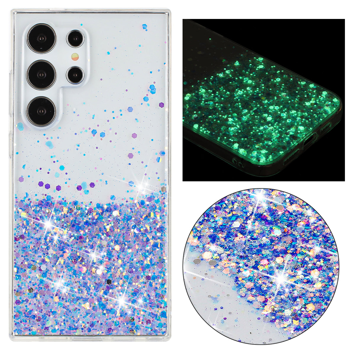 For Samsung Galaxy S23 Ultra Case Epoxy Glitter Sparkle Luminous TPU Phone Cover - Purple