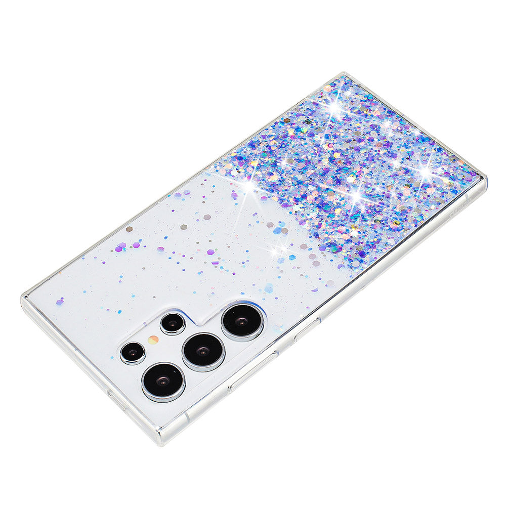For Samsung Galaxy S23 Ultra Case Epoxy Glitter Sparkle Luminous TPU Phone Cover - Purple