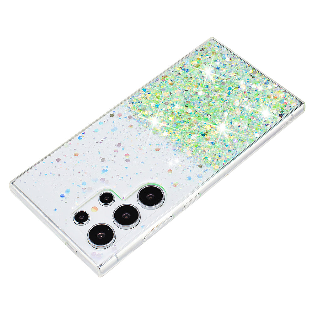 For Samsung Galaxy S23 Ultra Case Epoxy Glitter Sparkle Luminous TPU Phone Cover - Green