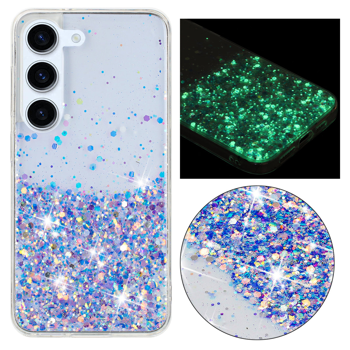 For Samsung Galaxy S23+ Case Epoxy Sparkle Luminous TPU Phone Protective Cover - Purple