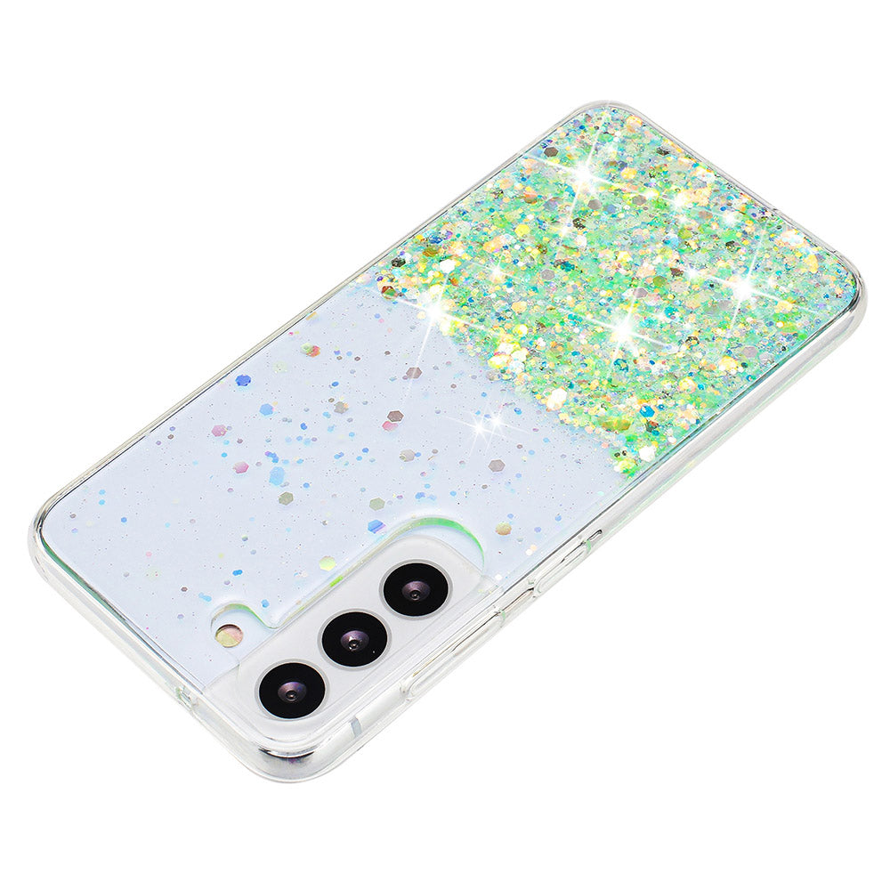 For Samsung Galaxy S23+ Case Epoxy Sparkle Luminous TPU Phone Protective Cover - Green