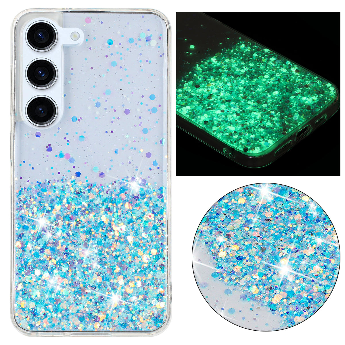 For Samsung Galaxy S23 Luminous Case Epoxy Glitter Sparkle TPU Phone Cover - Blue