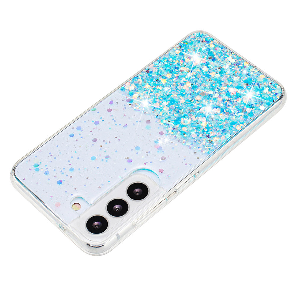 For Samsung Galaxy S23 Luminous Case Epoxy Glitter Sparkle TPU Phone Cover - Blue