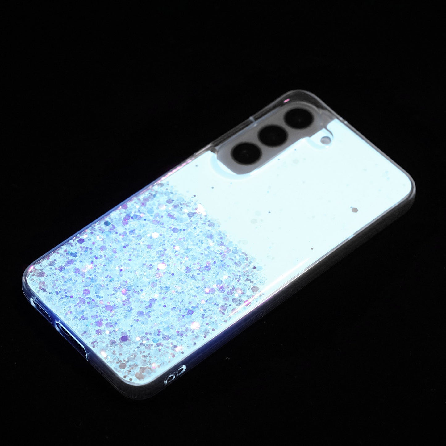 For Samsung Galaxy S23 Luminous Case Epoxy Glitter Sparkle TPU Phone Cover - White