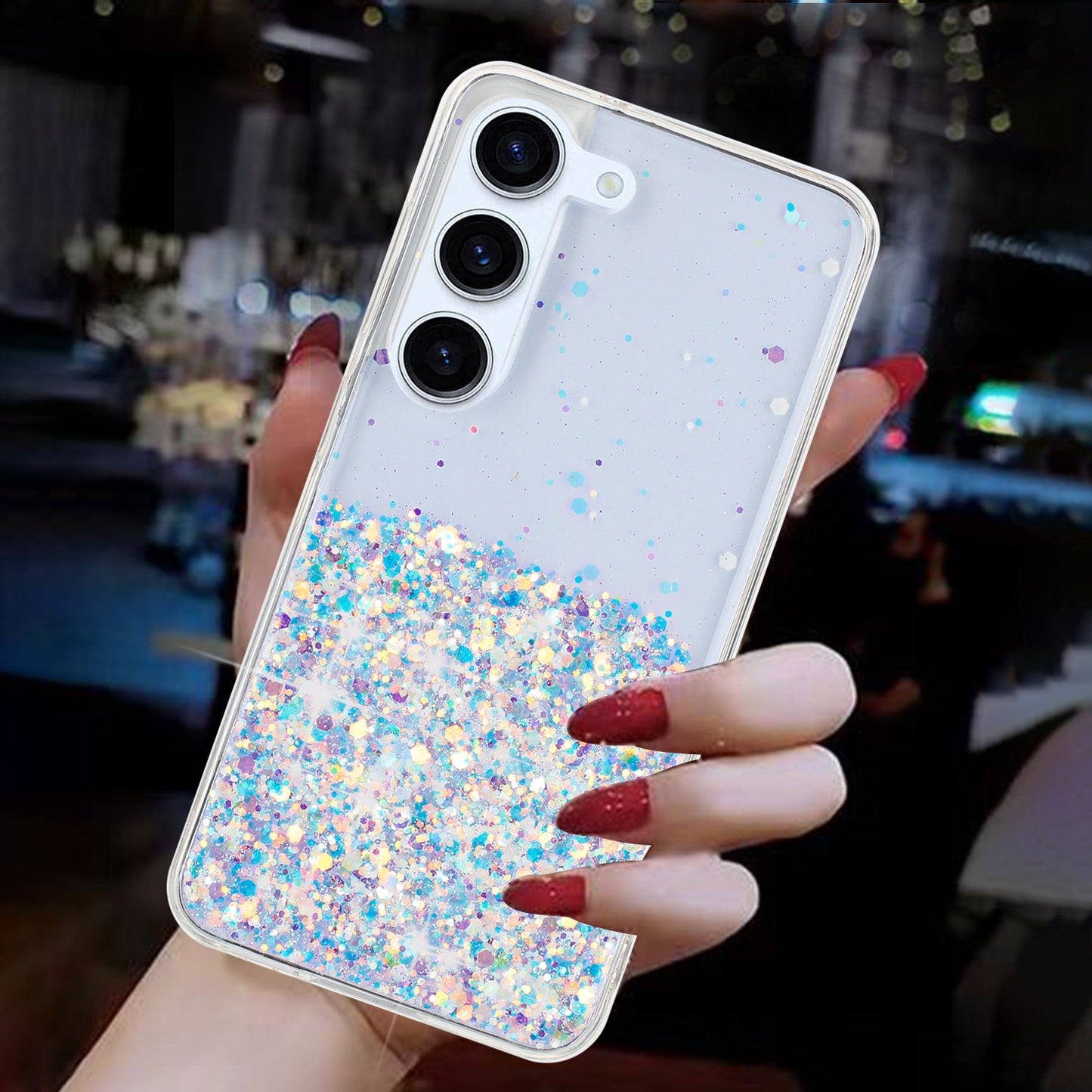For Samsung Galaxy S23 Luminous Case Epoxy Glitter Sparkle TPU Phone Cover - White