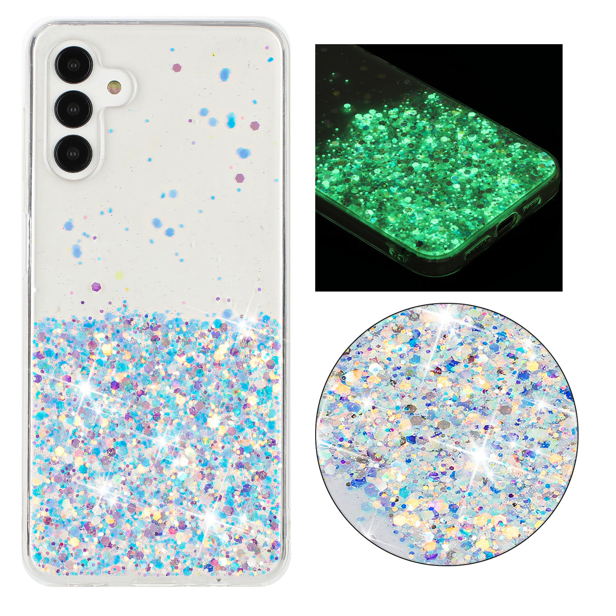 For Samsung Galaxy A35 5G Glow In The Dark Phone Case Epoxy TPU Glitter Sparkle Cover - White
