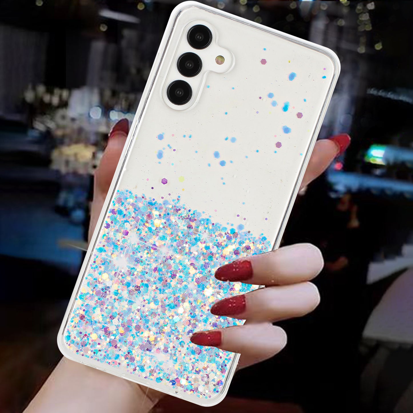 For Samsung Galaxy A35 5G Glow In The Dark Phone Case Epoxy TPU Glitter Sparkle Cover - White