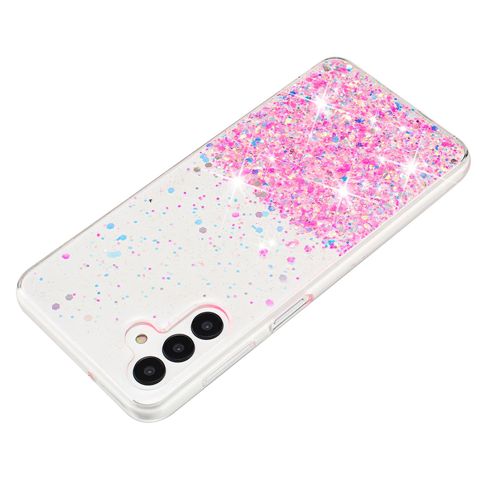 For Samsung Galaxy A34 5G Cell Phone Case Sparkle Sequins Luminous Epoxy TPU Cover - Pink