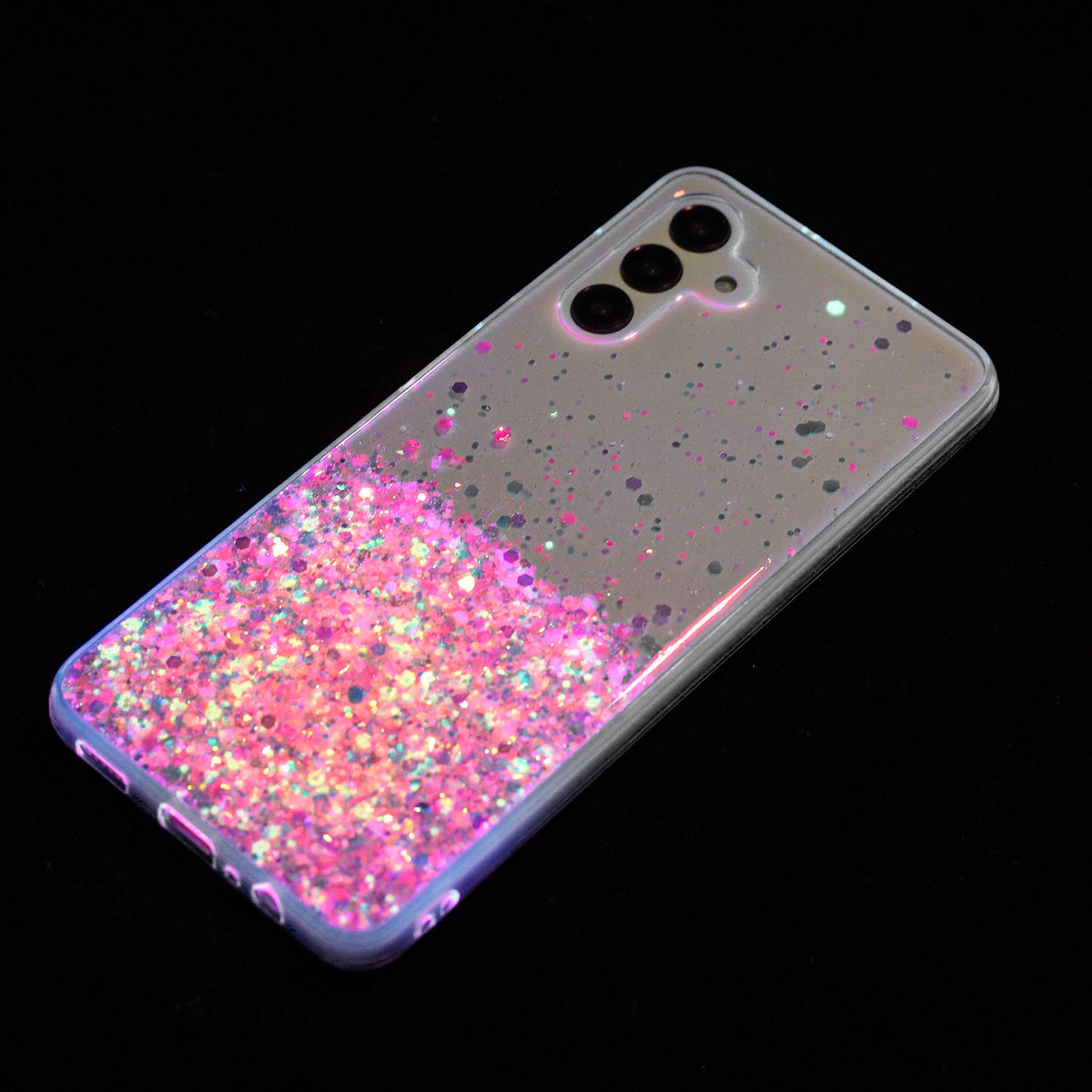 For Samsung Galaxy A34 5G Cell Phone Case Sparkle Sequins Luminous Epoxy TPU Cover - Pink