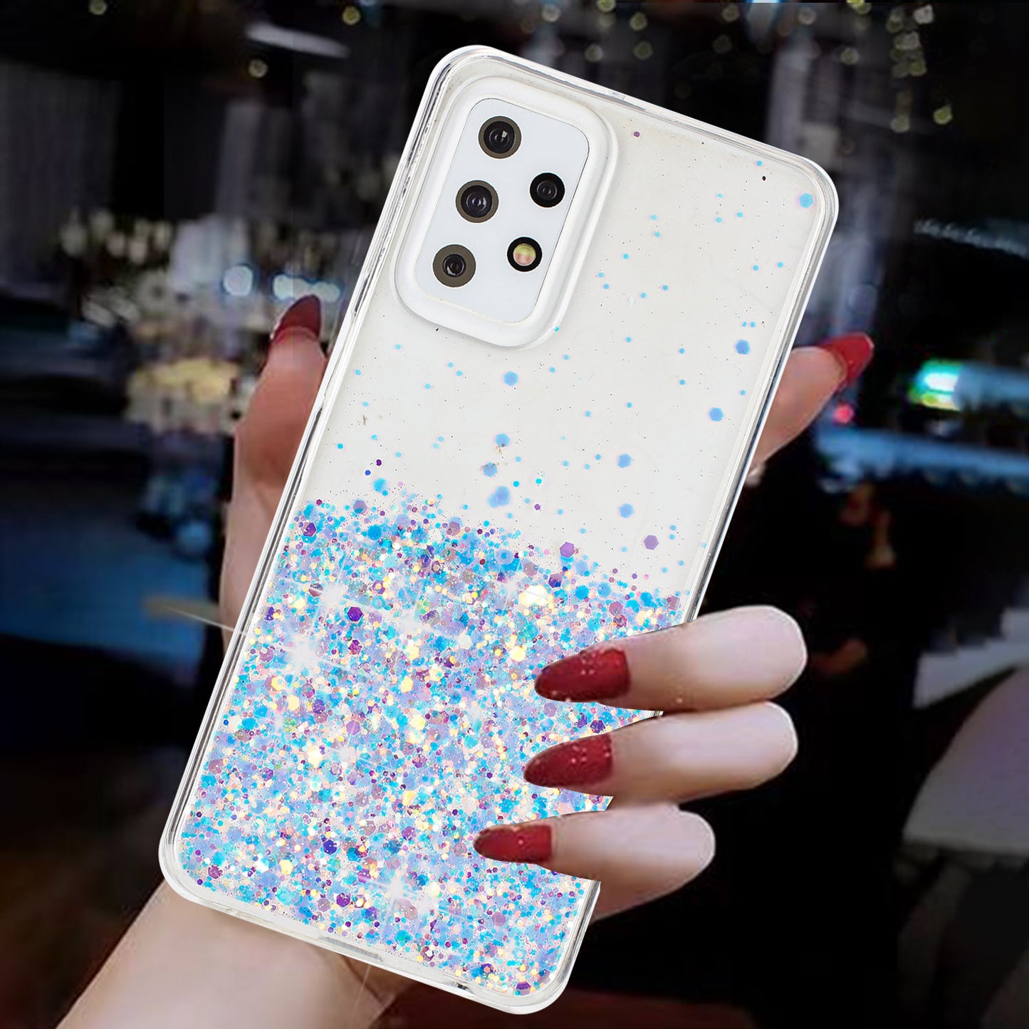 For Samsung Galaxy A23 4G / A23 5G (Global Version) Glow In The Dark Epoxy TPU Glitter Sparkle Phone Cover - White
