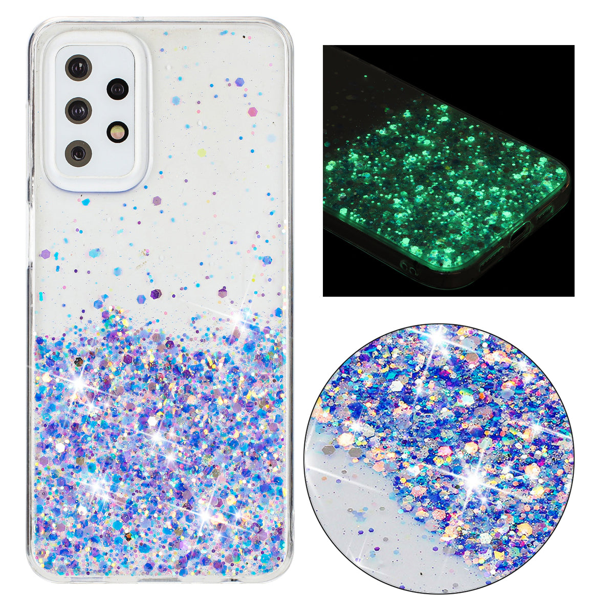 For Samsung Galaxy A23 4G / A23 5G (Global Version) Glow In The Dark Epoxy TPU Glitter Sparkle Phone Cover - Purple