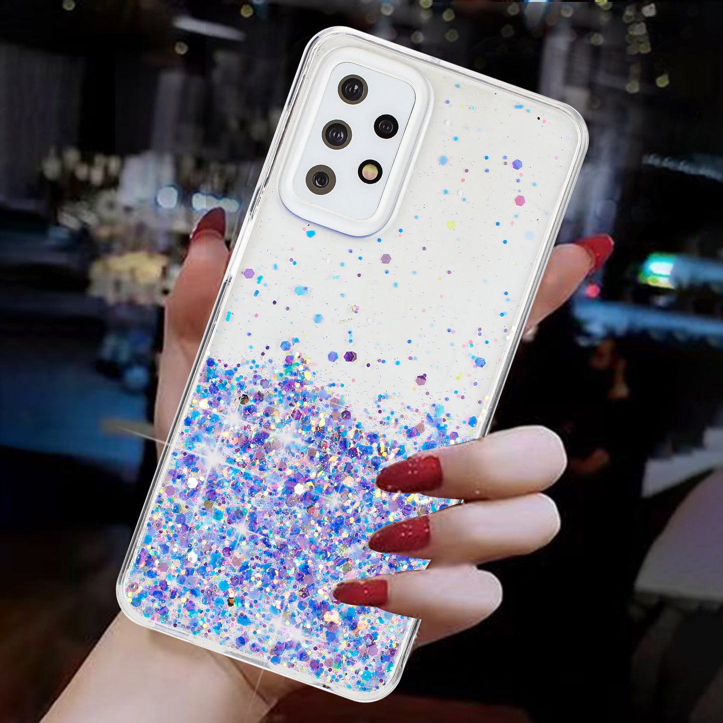 For Samsung Galaxy A23 4G / A23 5G (Global Version) Glow In The Dark Epoxy TPU Glitter Sparkle Phone Cover - Purple