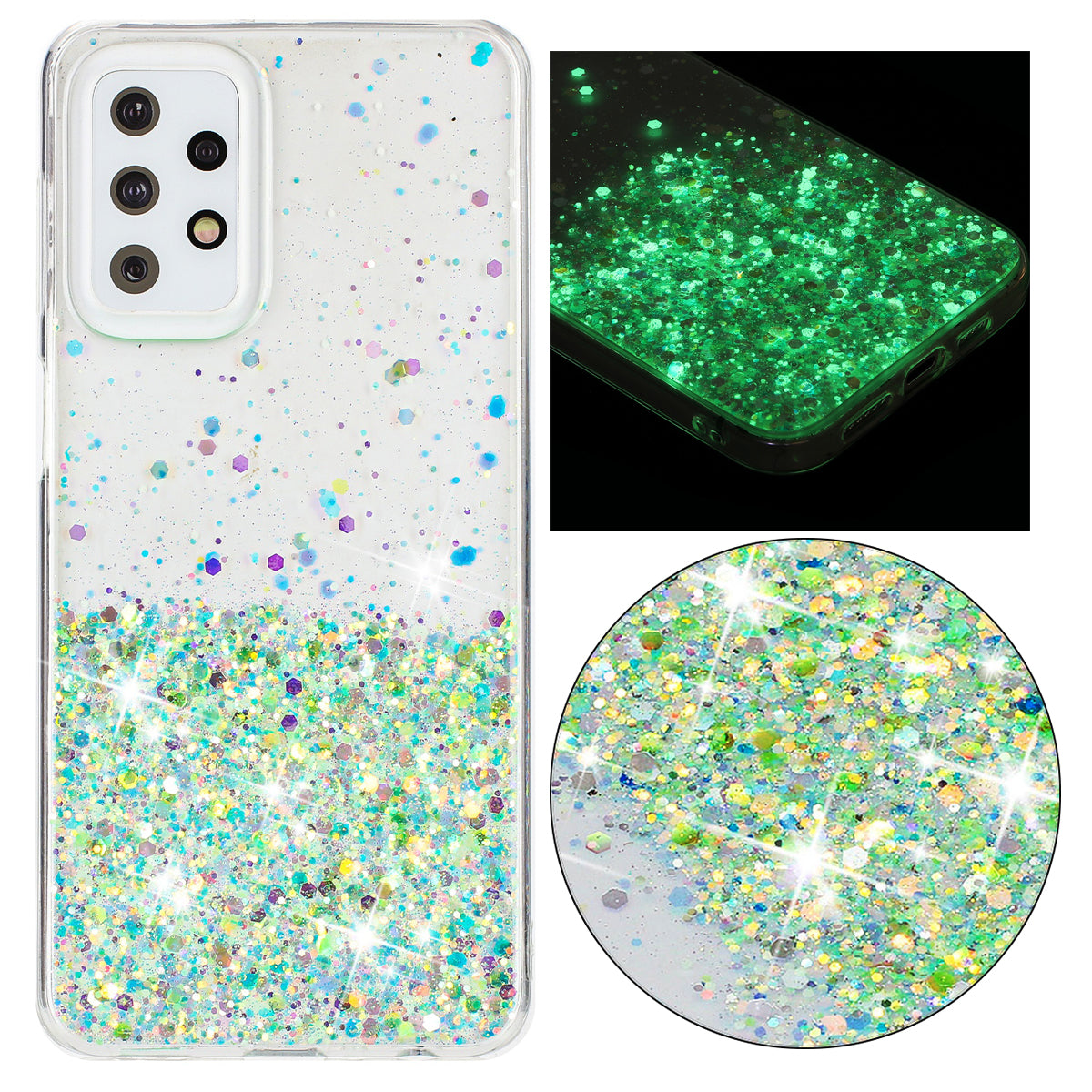 For Samsung Galaxy A23 4G / A23 5G (Global Version) Glow In The Dark Epoxy TPU Glitter Sparkle Phone Cover - Green