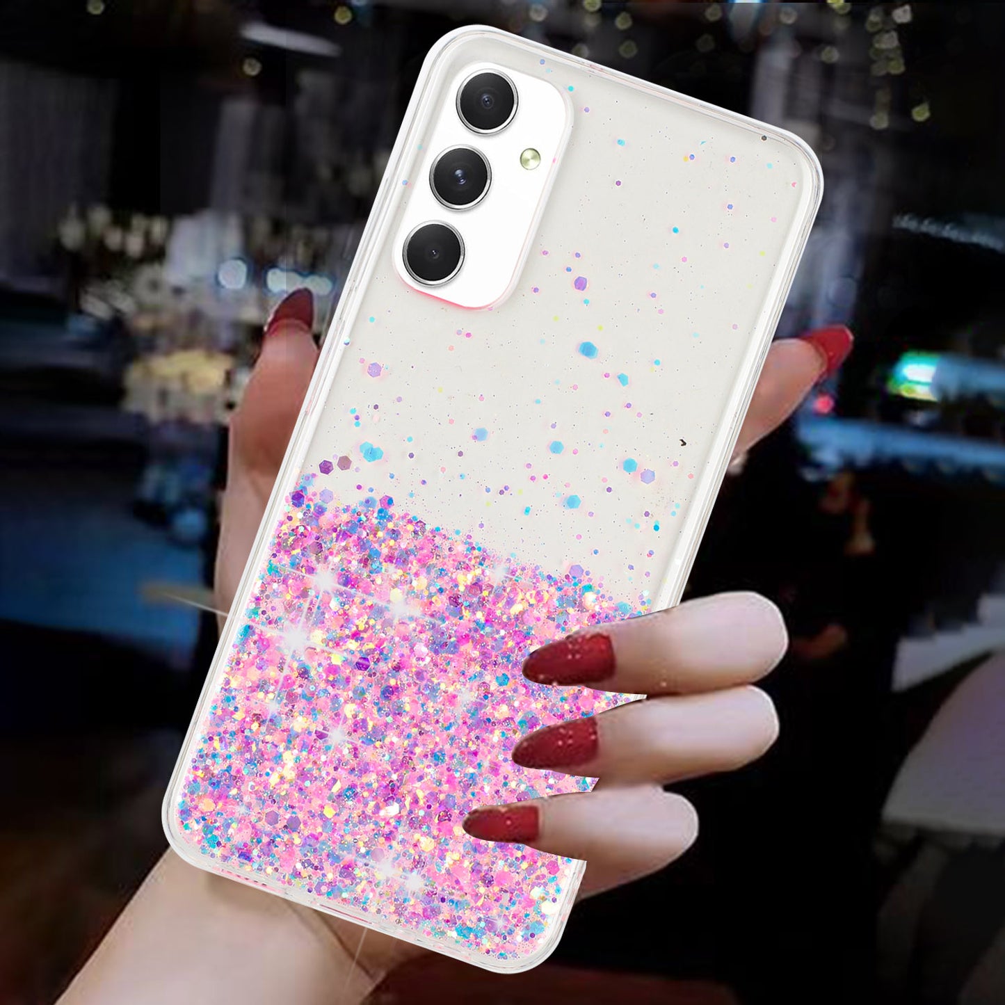 For Samsung Galaxy A05s 4G Luminous Phone Cover Epoxy Glitter Sparkle TPU Phone Case - Pink