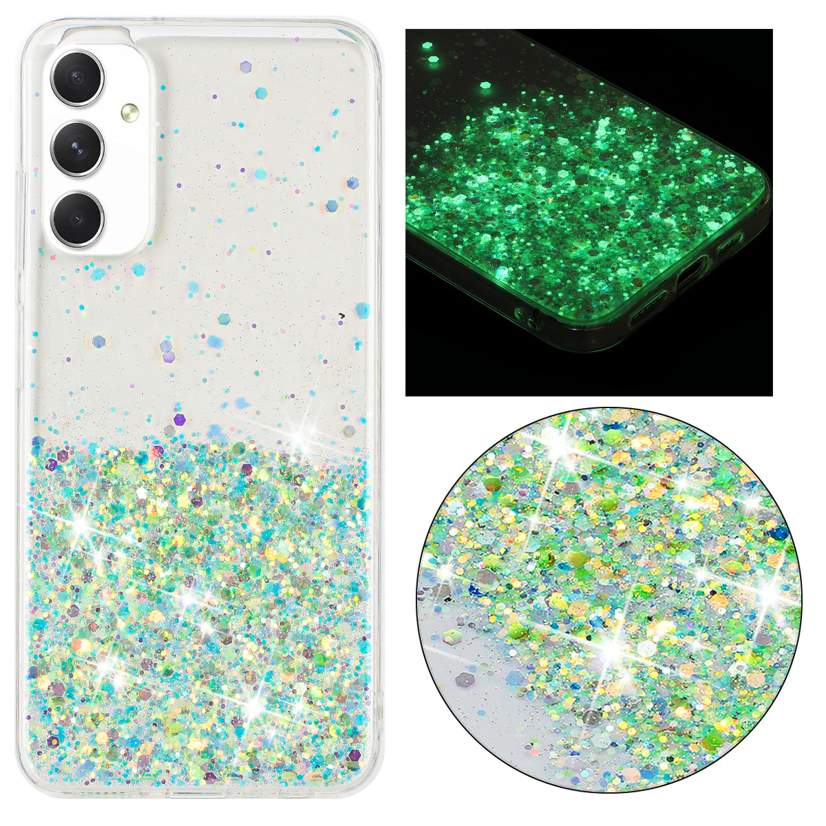 For Samsung Galaxy A05s 4G Luminous Phone Cover Epoxy Glitter Sparkle TPU Phone Case - Green