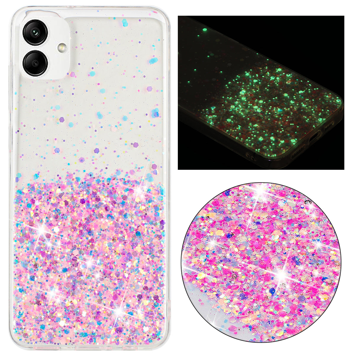 For Samsung Galaxy A05 4G Phone Case Sparkle Luminous Epoxy TPU Back Cover - Pink