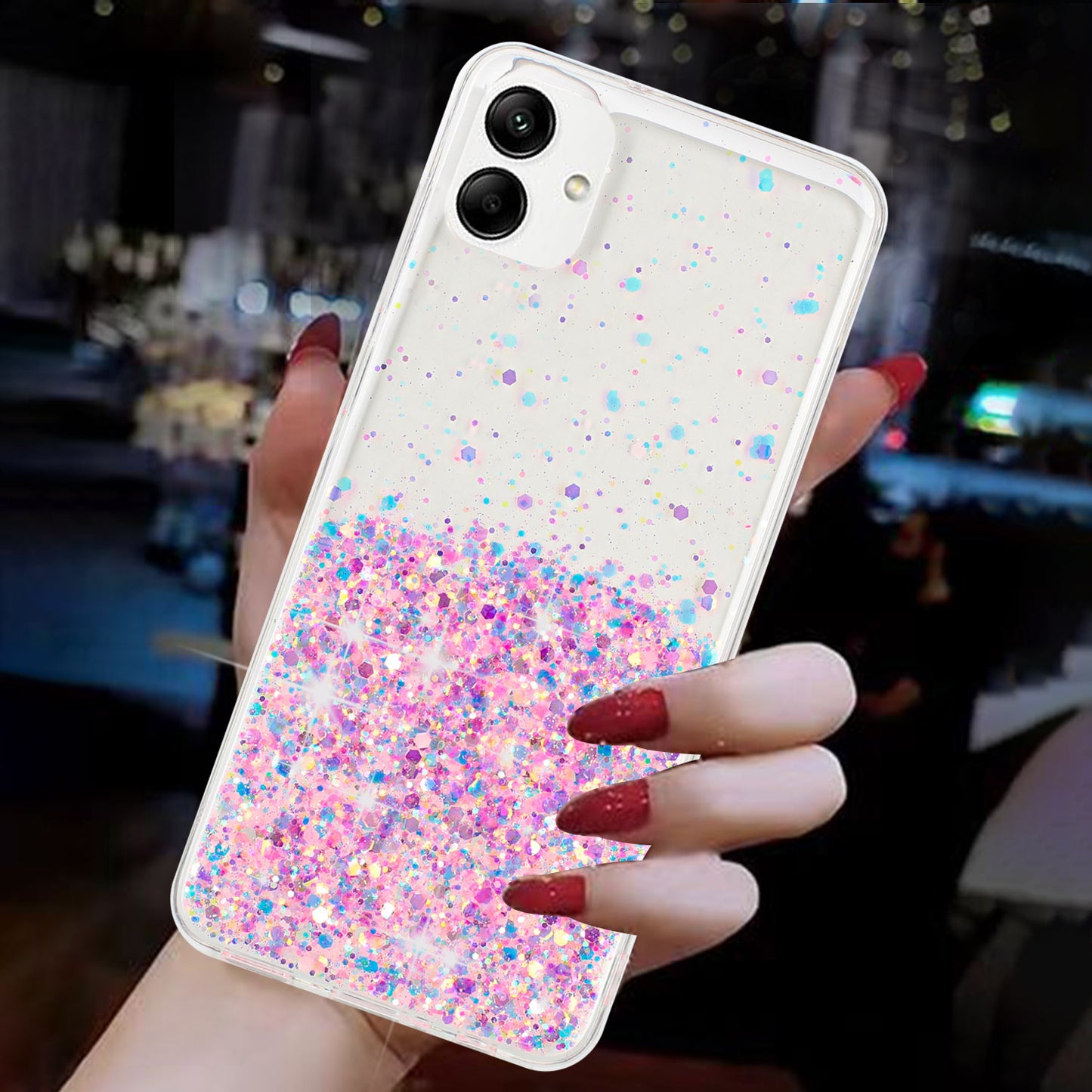 For Samsung Galaxy A05 4G Phone Case Sparkle Luminous Epoxy TPU Back Cover - Pink