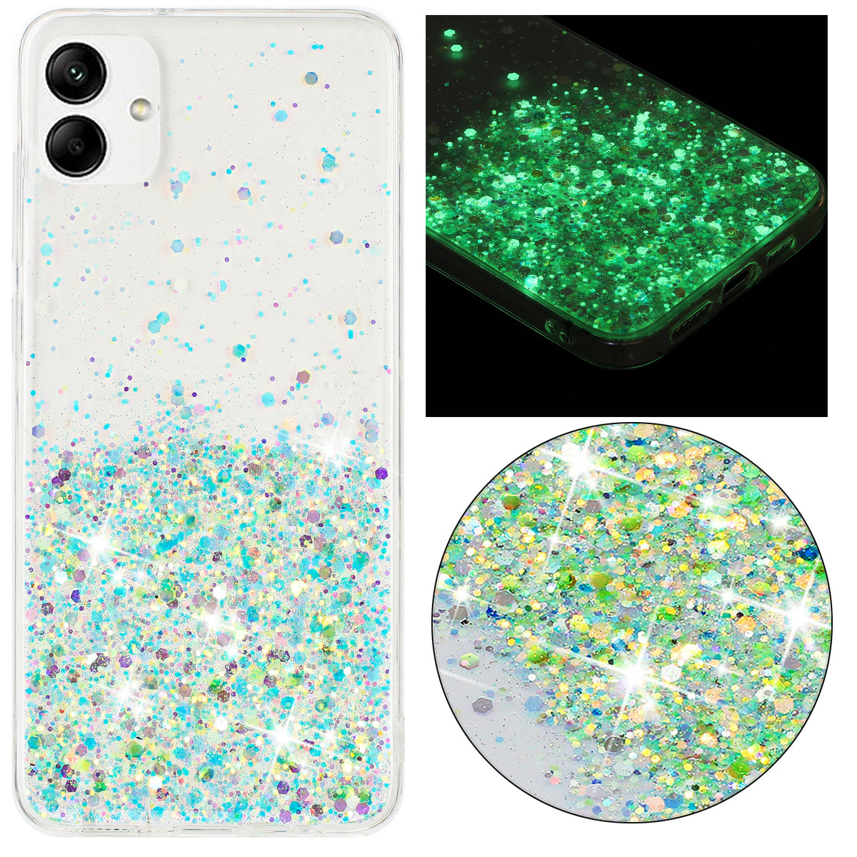 For Samsung Galaxy A05 4G Phone Case Sparkle Luminous Epoxy TPU Back Cover - Green