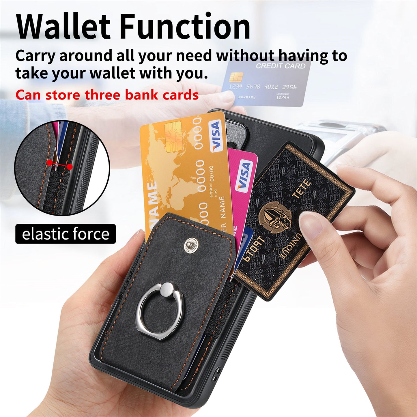 D2 Phone Cover for OnePlus 12 5G Case Retro Drop-resistant Leather+TPU Kickstand Shell - Black